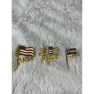 Lot Of 3 American Flag Brooches Pins July 4th‎ Independence